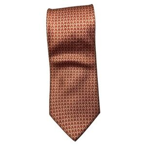 Brioni Orange Cream Geometric Print Silk Neck Tie